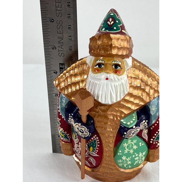 Russian Hand-Carved Wooden Santa Figurine With Staff Hand Painted Signed - Picture 6 of 6